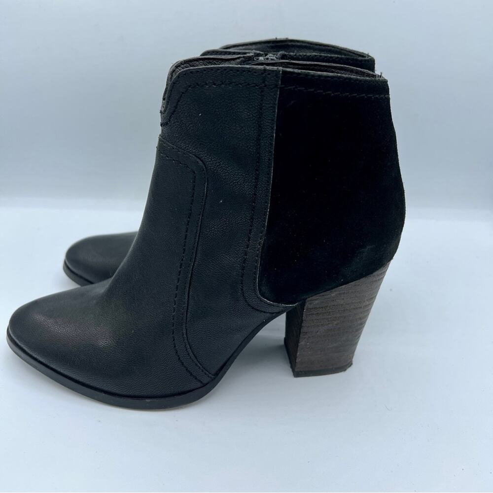 Dune London | Black Heeled Booties Chunky Wooden Heel Leather Suede Fall 6